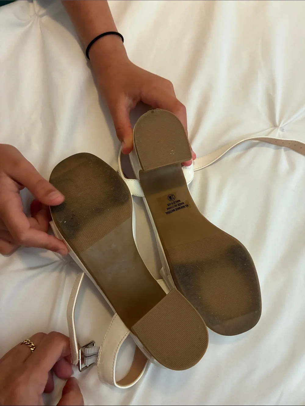 White Patent Block Heel Sandals - girls